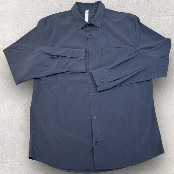 Lululemon Athletica Large Black Button Front Long Sleeve Shirt Stretch‎ - Picture 1 of 7